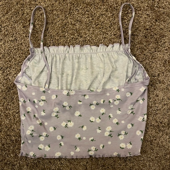 NWOT SHEIN EZwear Ruched Bust Frill Trim Seam Front Purple Cami Top. Size S - Picture 2 of 7